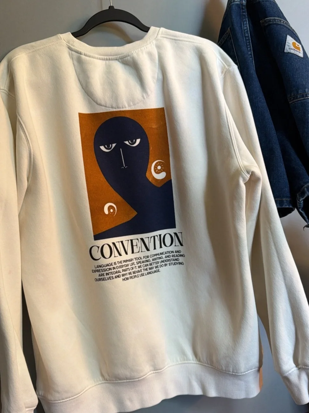 Flocked Velvet Graphic Sweatshirt XL | Minimalist Art Crewneck